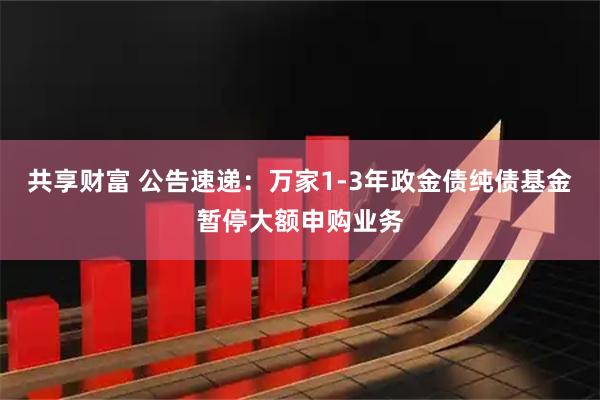 共享财富 公告速递：万家1-3年政金债纯债基金暂停大额申购业务