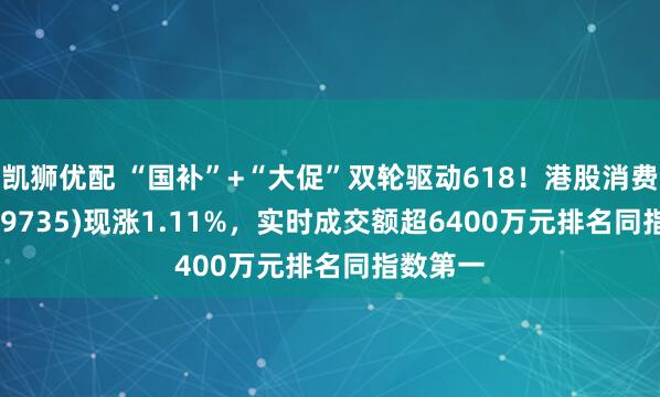 凯狮优配 “国补”+“大促”双轮驱动618！港股消费ETF(159735)现涨1.11%，实时成交额超6400万元排名同指数第一
